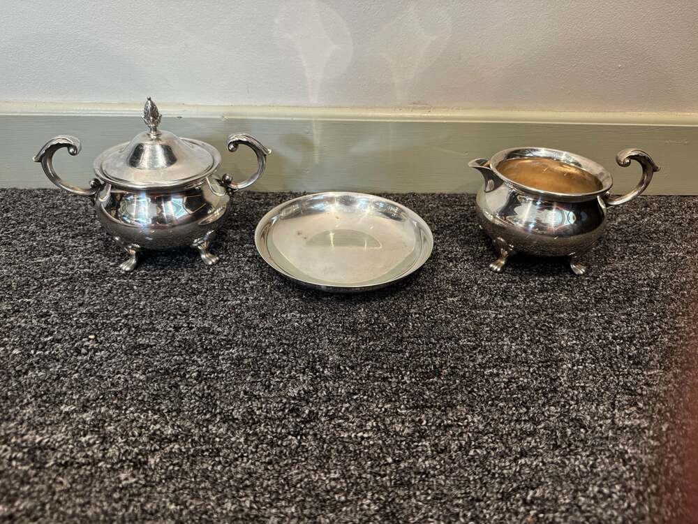 4 Pc~EPCA~Bristol~Silverplate by Poole~#110~Large Covered Sugar, Creamer & base